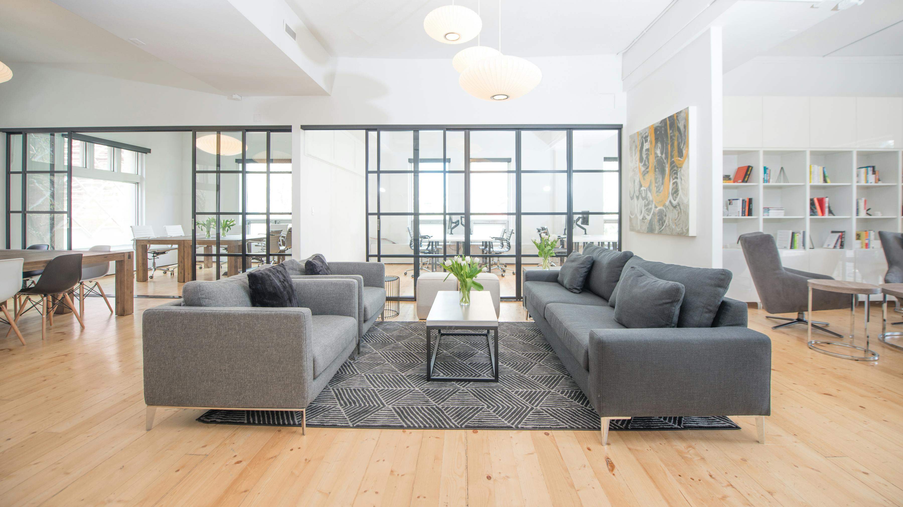 A bright, functional meeting space with modern furniture